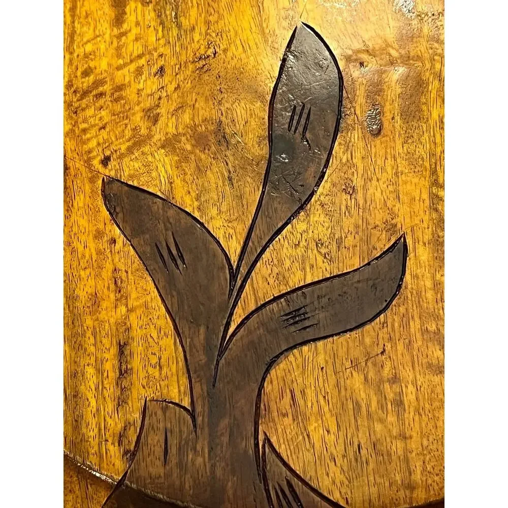 VINTAGE Haitian Folk Art Hand Carved Wood Tray Plate Pineapple Hand 14” 3010-28
